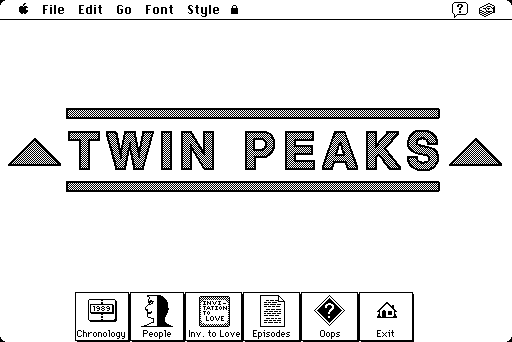 Opening screen of a Twin Peaks Hypercard Stack