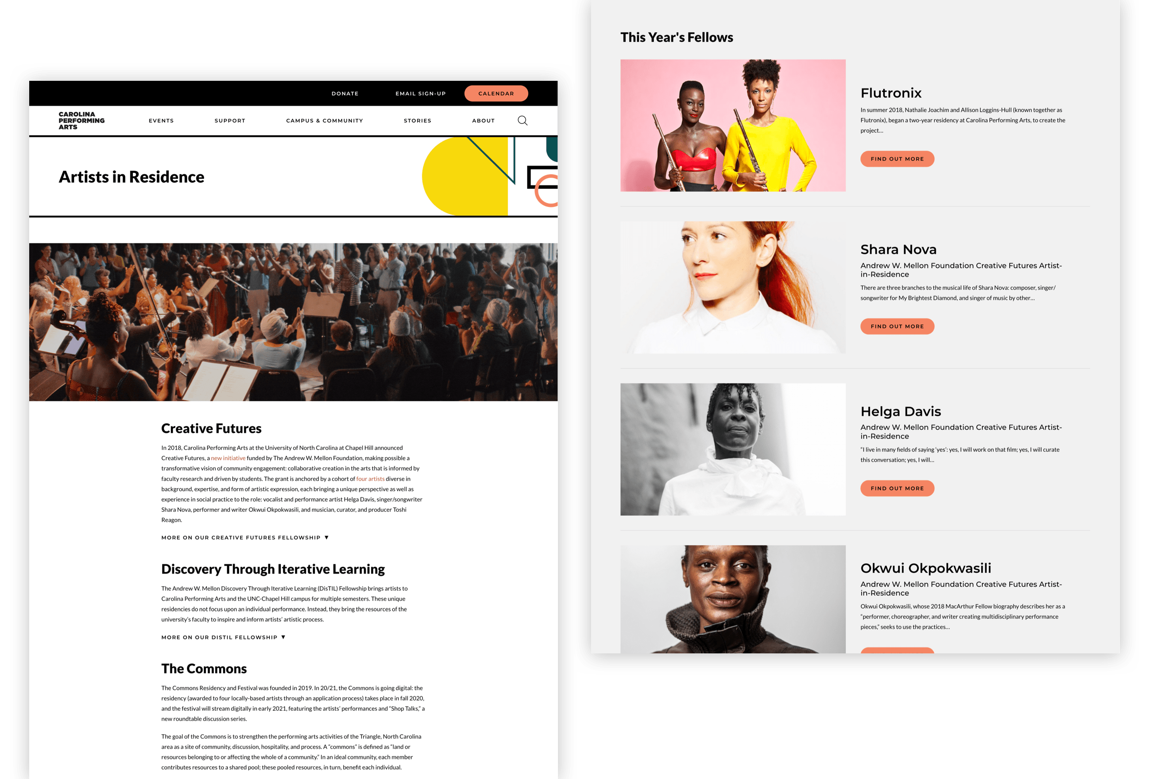 Desktop visuals of the Artist in Residence page