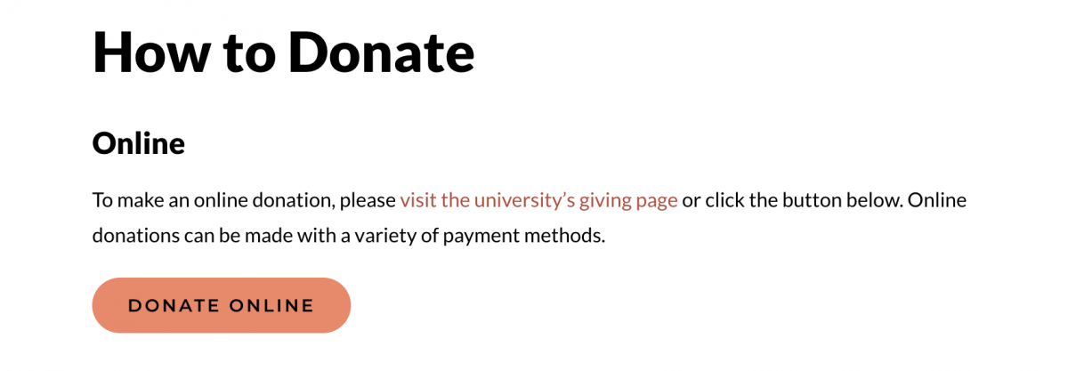 Screenshot of a "Donate Online" button at the beginning of a webpage
